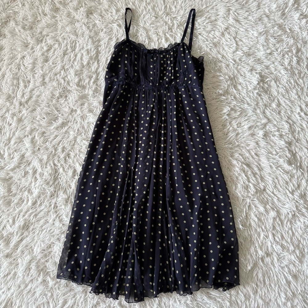 Vintage 90s Vision Apparel 100% Silk Navy and Cream Polka Dot Dress Size 10 - Picture 6 of 7